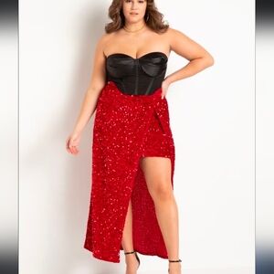 Eloquii Red Asymmetrical Sequin Skirt